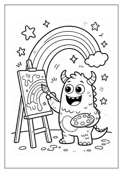 Monster Painting a Rainbow coloring page