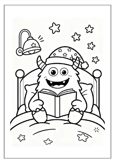 Monster Reading a Bedtime Story coloring page