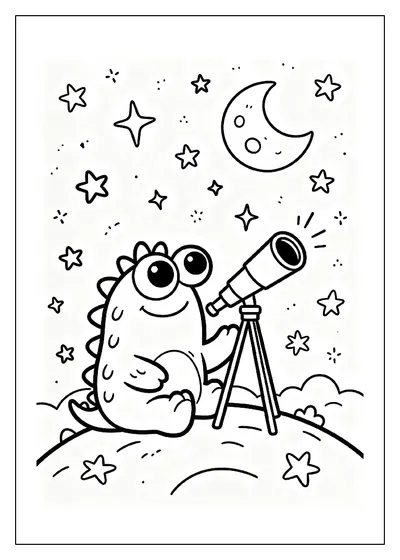 Three-Eyed Monster Stargazing on a Hill coloring page