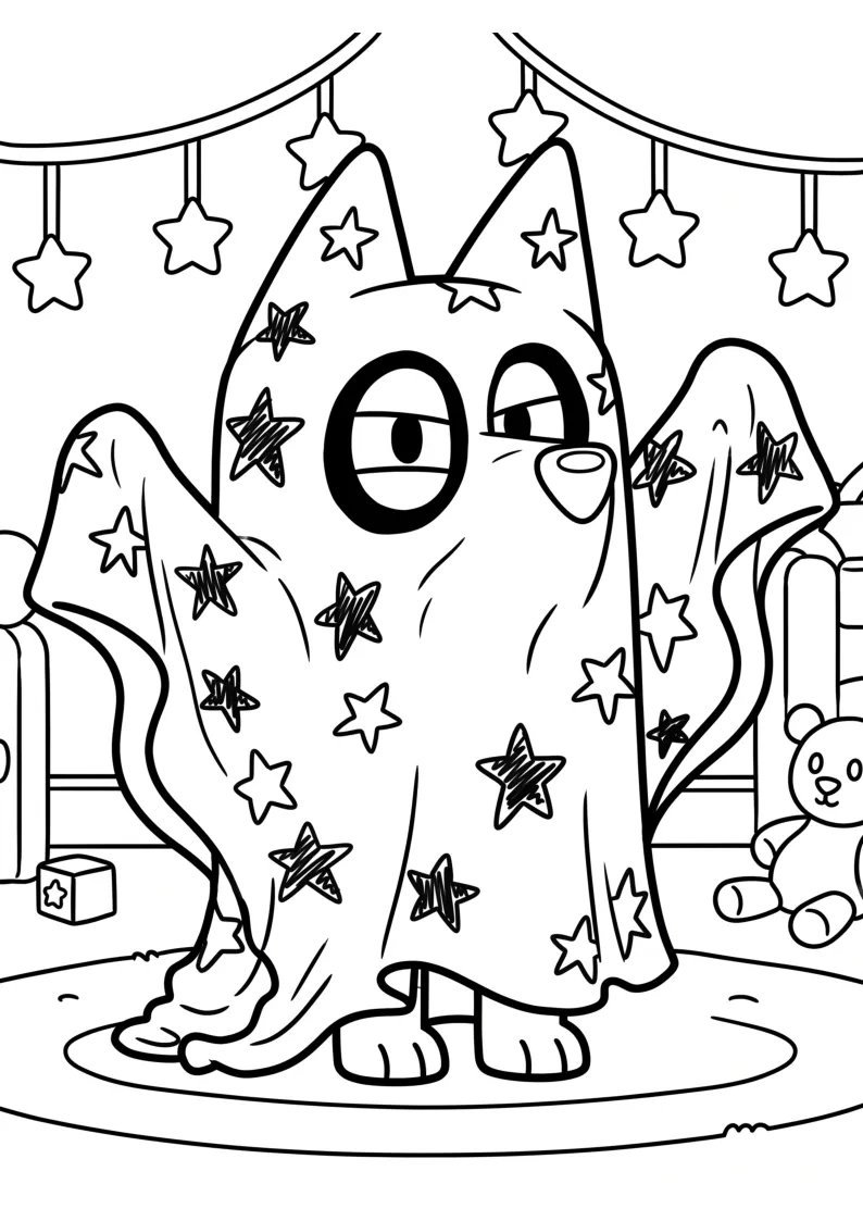 Starry Ghost Costume Coloring Page coloring page, black outline drawing ready to print