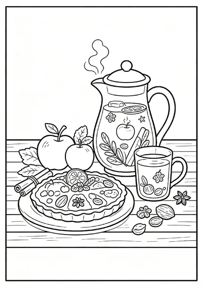 Apple Cider and Harvest Treats coloring page