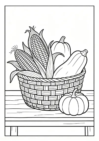 Corn on the Cob and Squash Basket coloring page