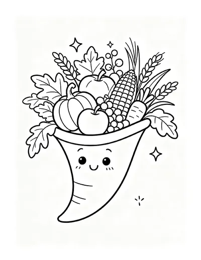 Smiling Cornucopia coloring page