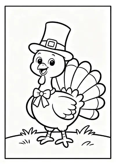 Cute Turkey Wearing a Pilgrim Hat coloring page