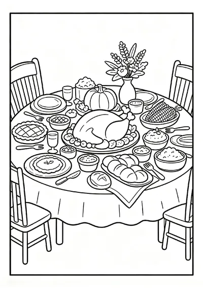 Thanksgiving Dinner Table Feast coloring page