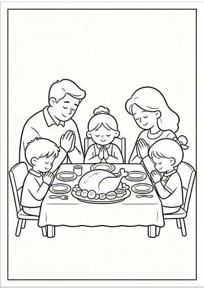 Family Saying Grace at the Table coloring page