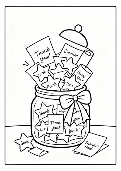 Gratitude Jar with Thankful Notes coloring page