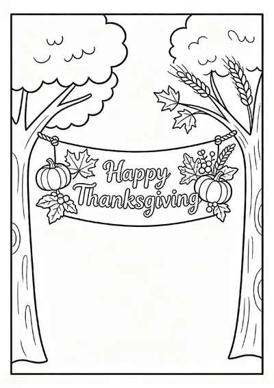 Happy Thanksgiving Banner with Pumpkins coloring page