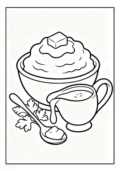 Mashed Potatoes and Gravy Boat coloring page