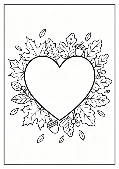 Thankful Heart with Autumn Leaves coloring page