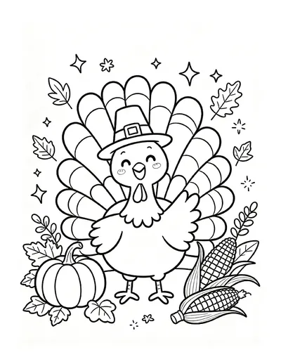 Cute Turkey in a Pilgrim Hat coloring page