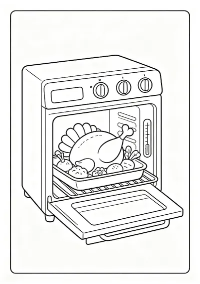 Turkey Roasting in the Oven coloring page