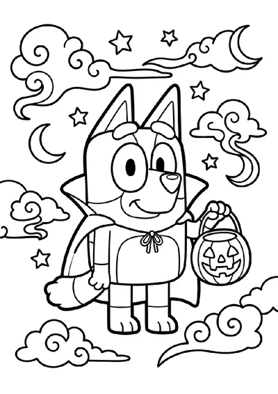 Vampire Dog Under a Spooky Moon coloring page