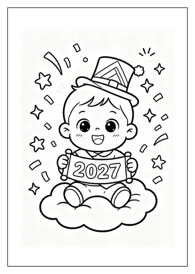 Baby New Year Holding a 2027 Banner coloring page