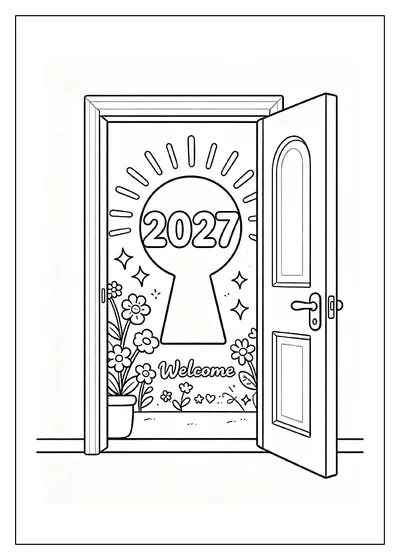 Welcome 2027 Door Opening to Sunrise coloring page