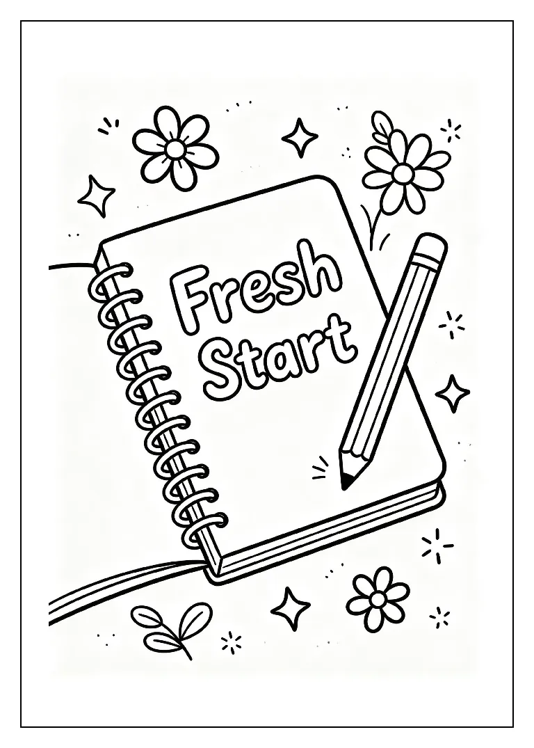 Fresh Start Notebook with a Blank Page coloring page, black outline drawing ready to print