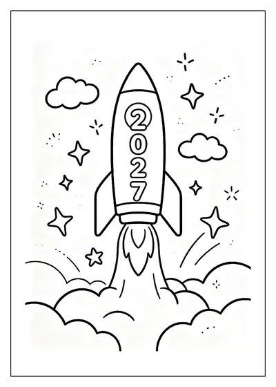 New Year Rocket Launching into 2027 coloring page