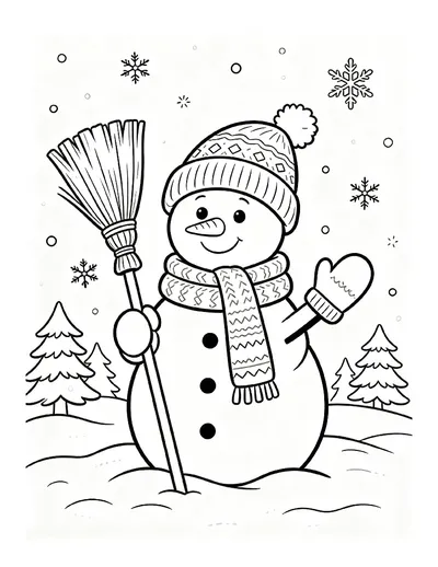 Happy Snowman With Knit Hat, Scarf and Mittens coloring page