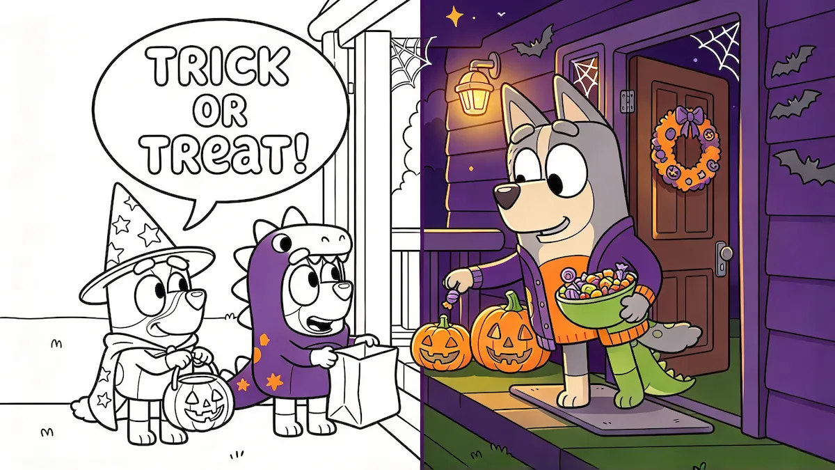 Bluey Halloween coloring pages preview
