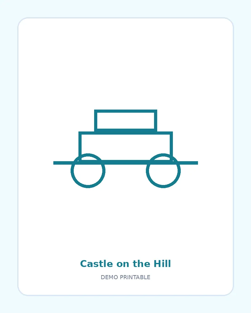 Castle on the Hill coloring page, black outline drawing ready to print