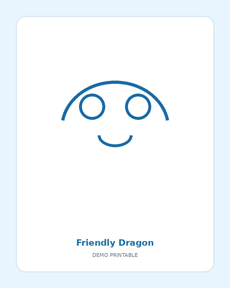 Friendly Dragon coloring page, black outline drawing ready to print