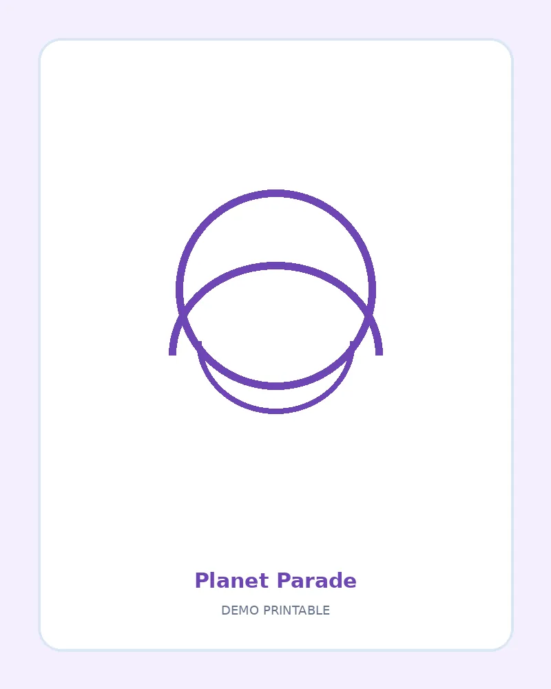 Planet Parade coloring page, black outline drawing ready to print