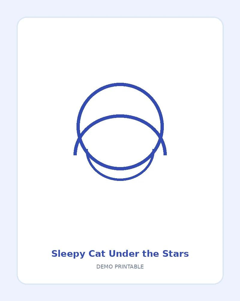 Sleepy Cat Under the Stars coloring page, black outline drawing ready to print