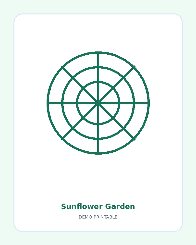 Sunflower Garden coloring page, black outline drawing ready to print